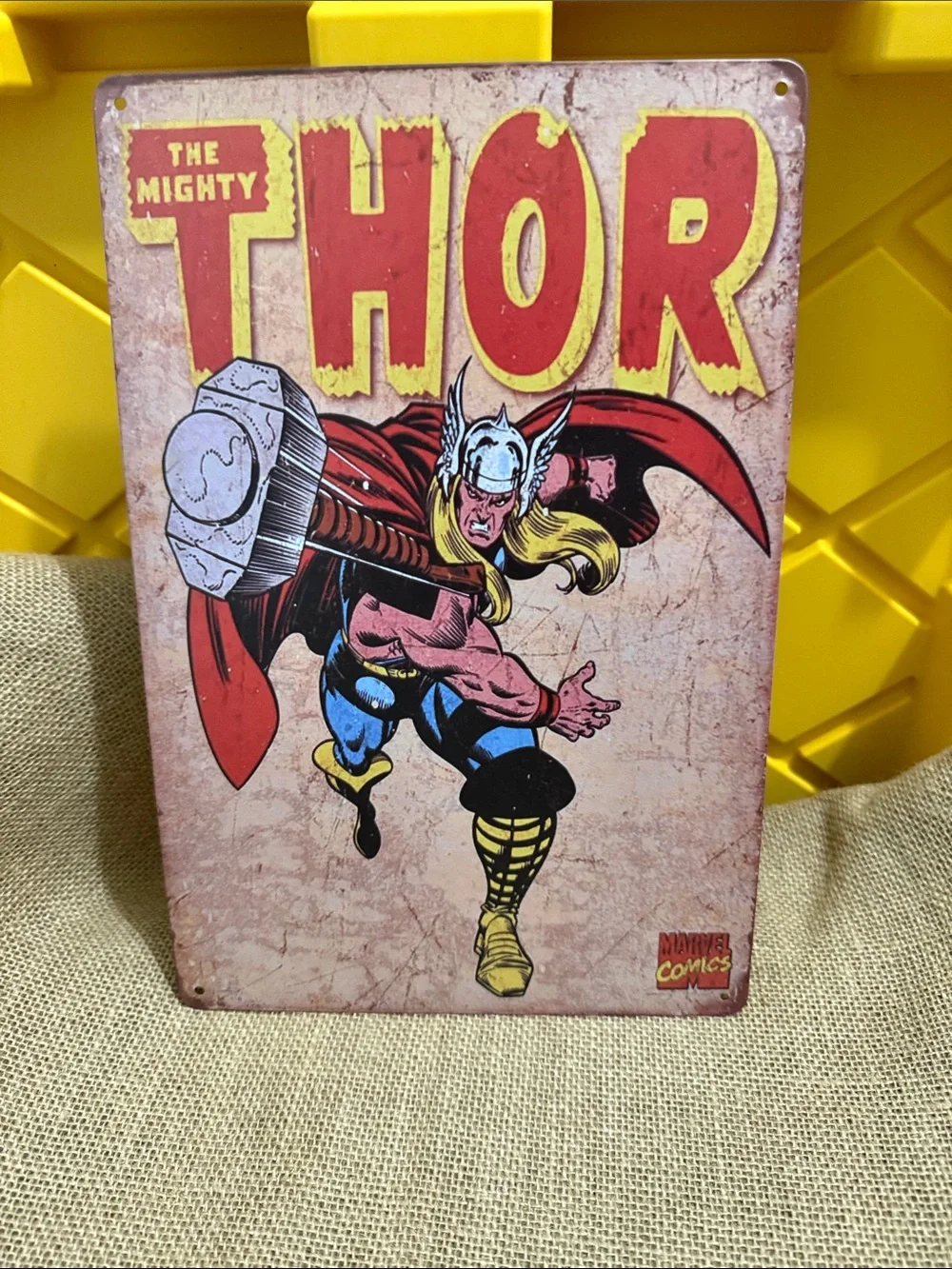 Marvel The Mighty Thor Vintage-Style Metal Sign - Red, Yellow, Blue